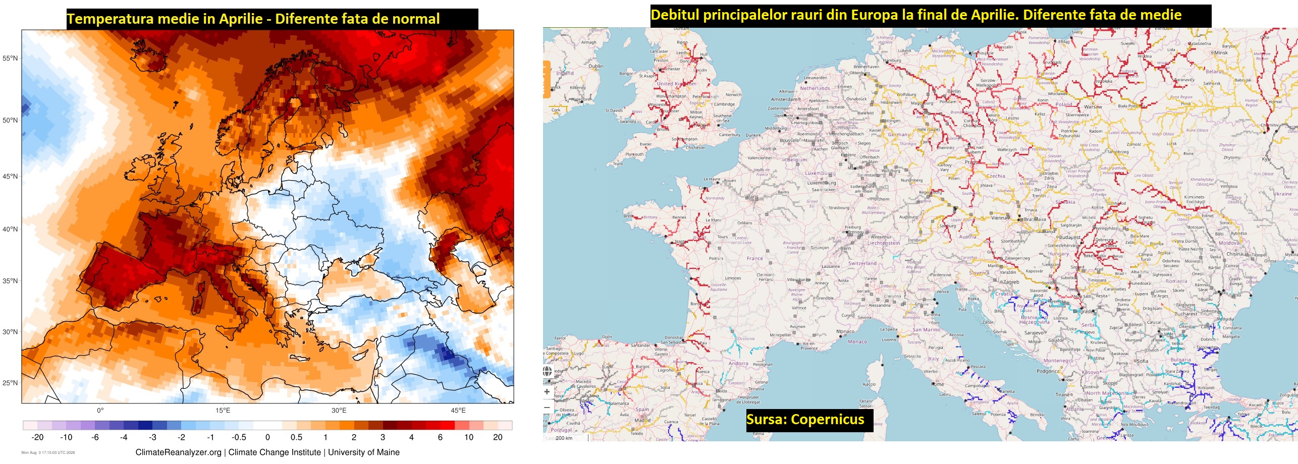 Temperaturi în Aprilie și debitele râurilor la finalul lunii