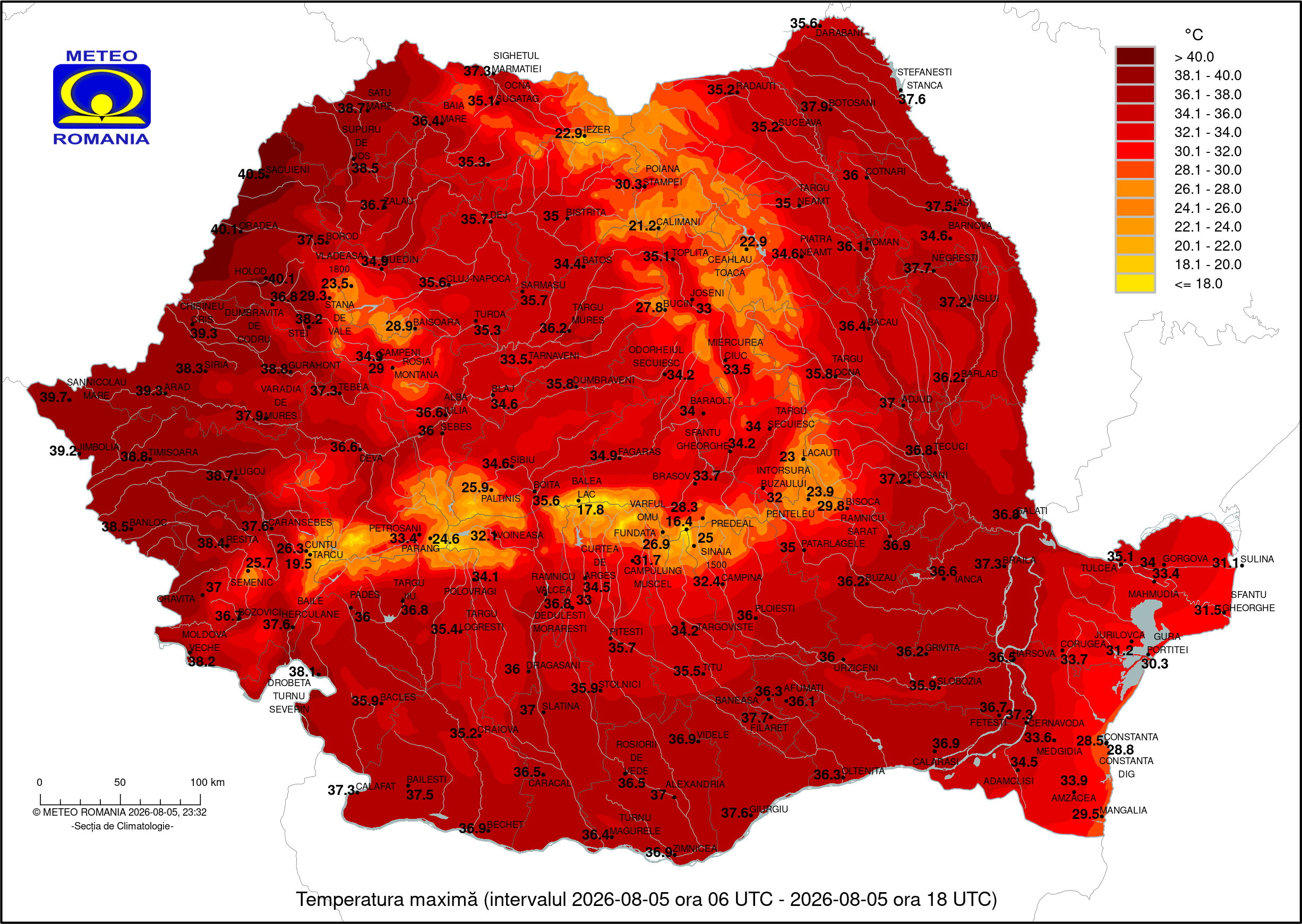 Temperatura maxima inregistrata in ziua de 5 August 2026
