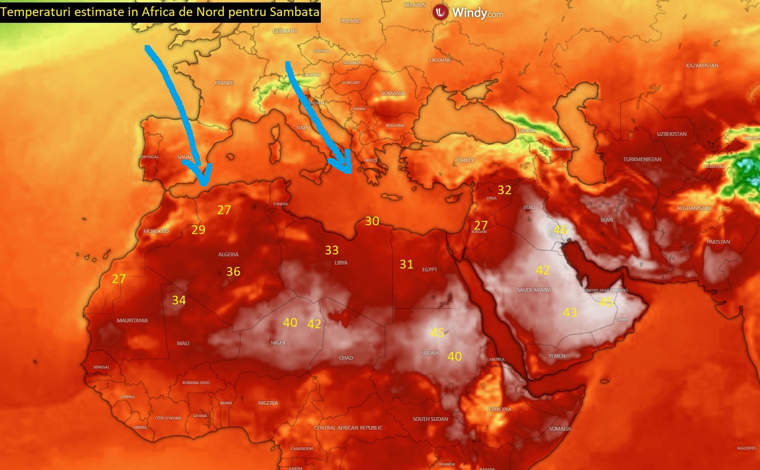 Temperaturi estimate in zona tropicala pentru Sambata, 19 Septembrie 2026