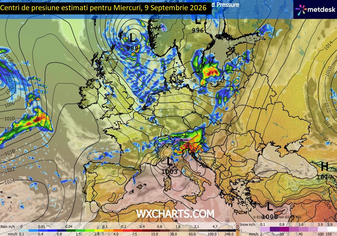 Centri de presiune estimati pentru Miercuri, 9 Septembrie 2026