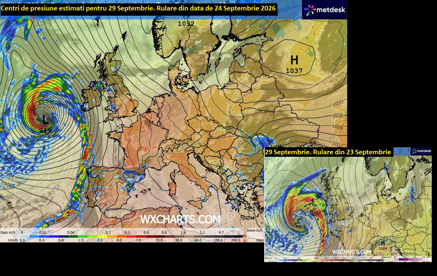 Centri de presiune estimati pentru 29 Septembrie. Model european