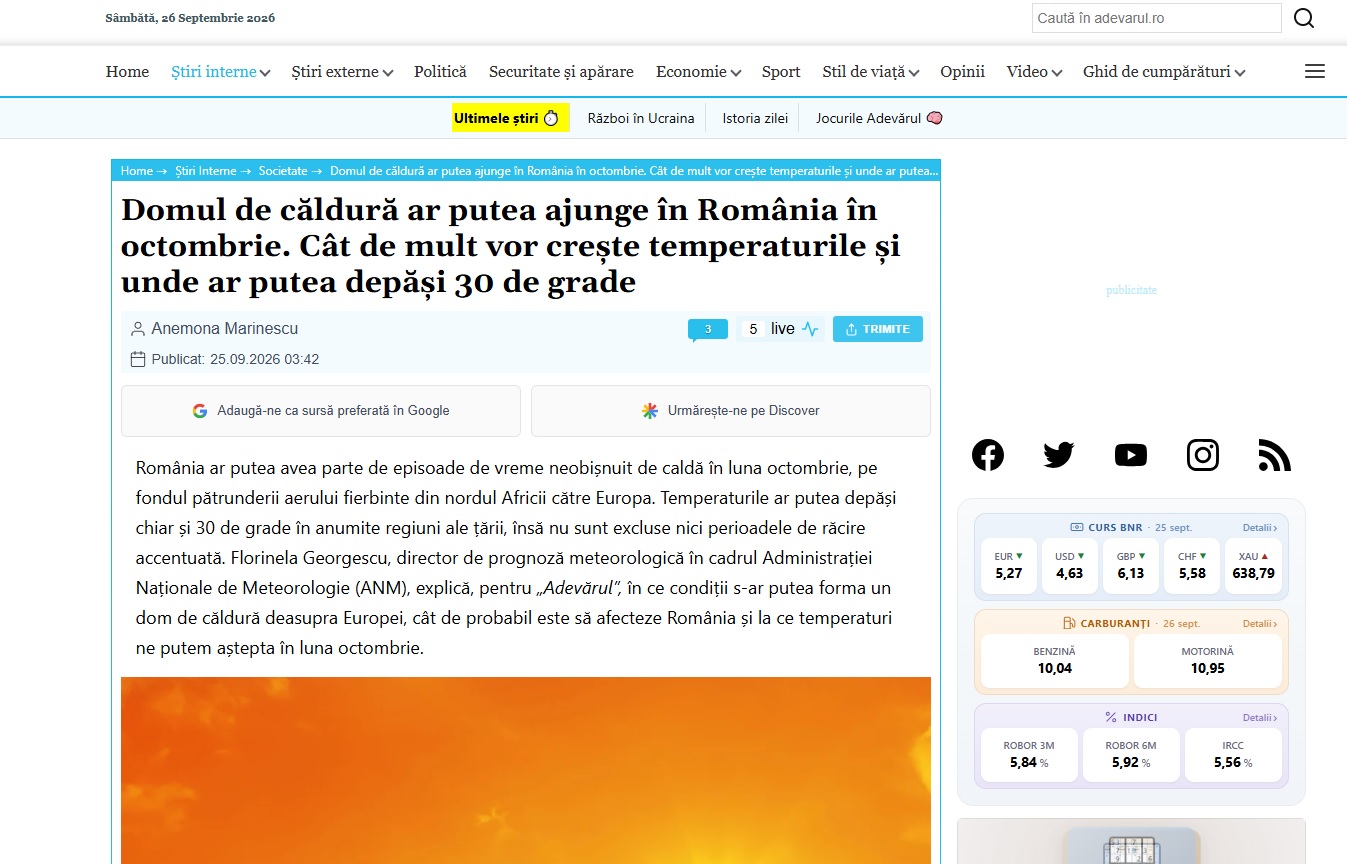 Articol catastrofist aparut in 26 Septembrie 2026