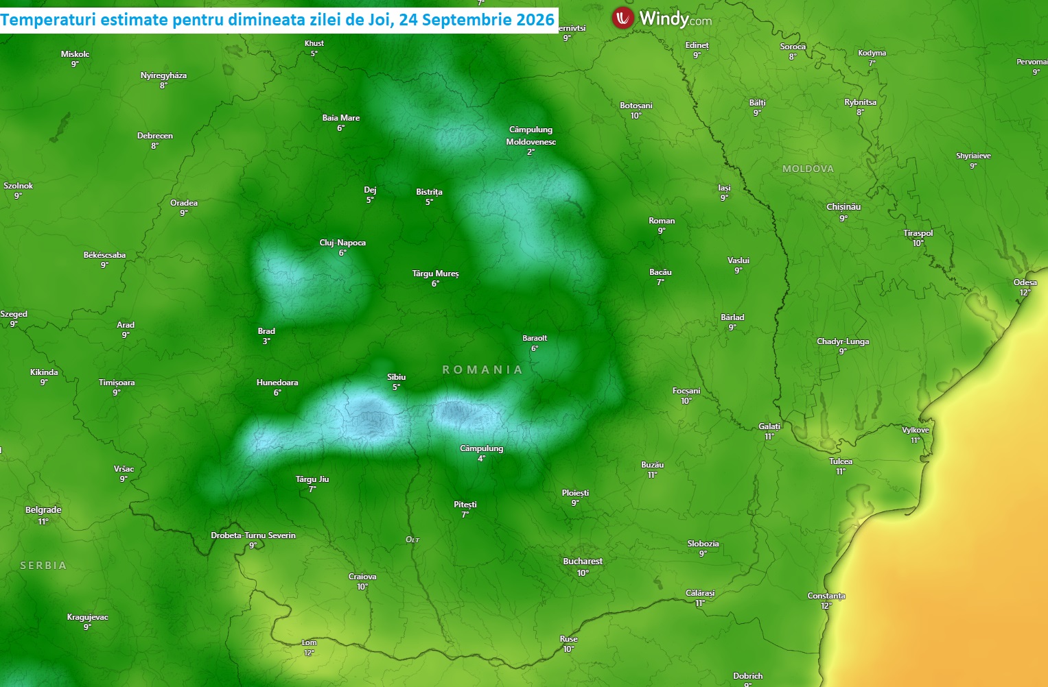 Temperatura dimineții de Joi, 24 Septembrie 2026