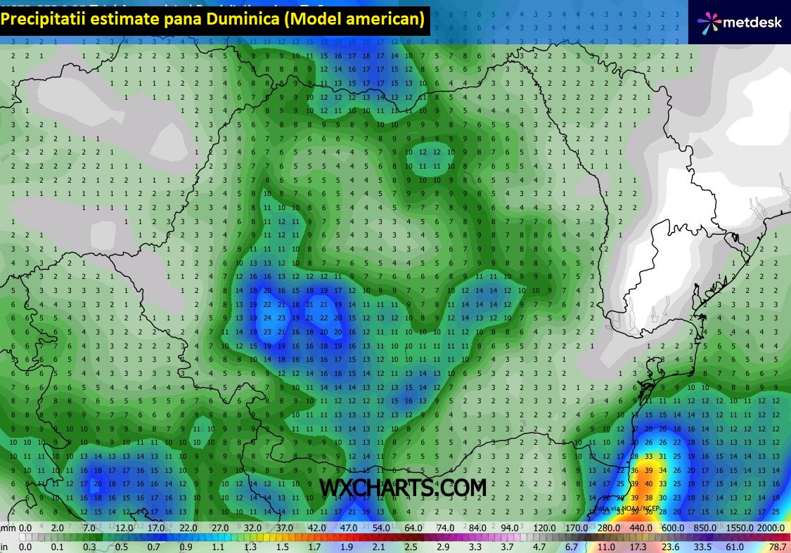 Precipitații estimate până Duminică, 27 Septembrie 2026. Model american