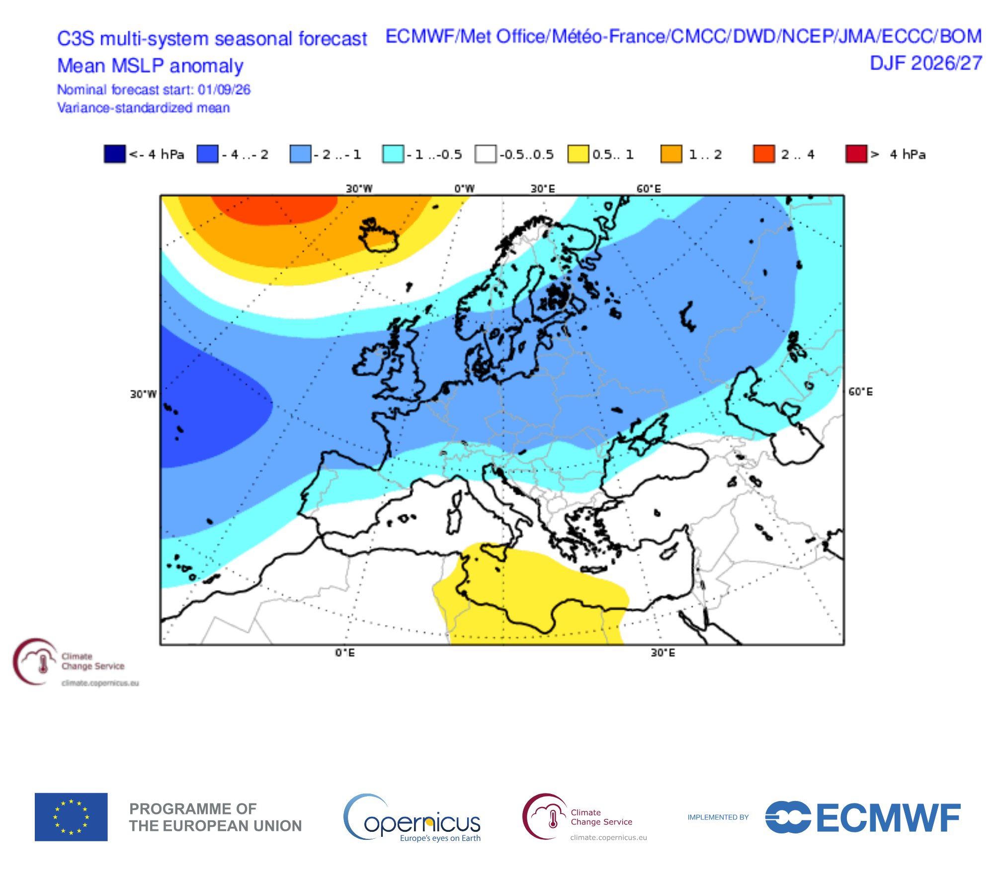 Estimarea ansamblului de modele C3S cu privire la evolutia centrilor de presiune in iarna 2026-2027