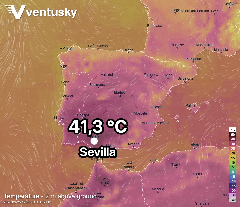 Temperatura inregisrata in Spania, in ziua de Sambata, 26 Septembrie 2026