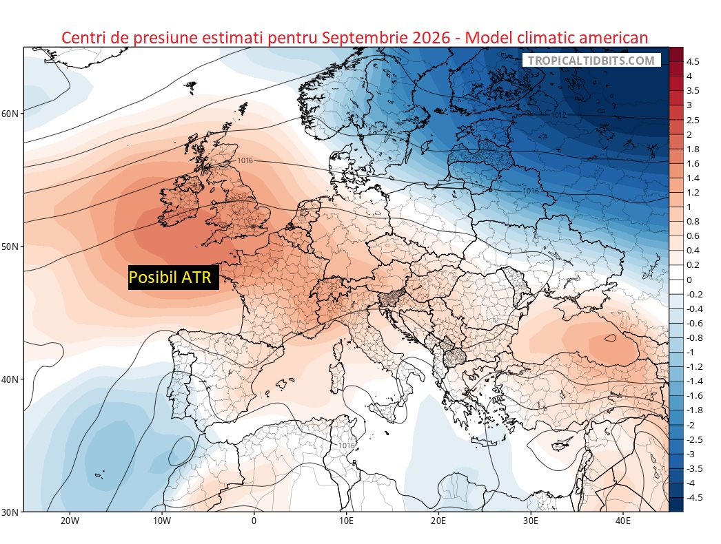 Centri de presiune estimati pentru Septembrie 2026 Estimare model climatic american