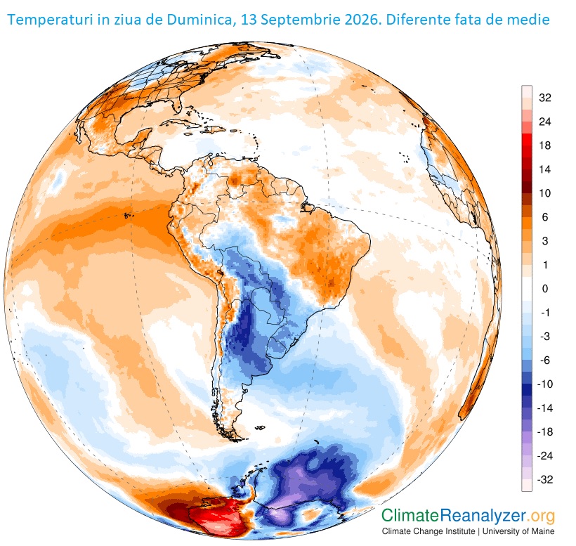 Temperaturi în ziua de Duminică, 13 Septembrie 2026. Diferențe față de medie