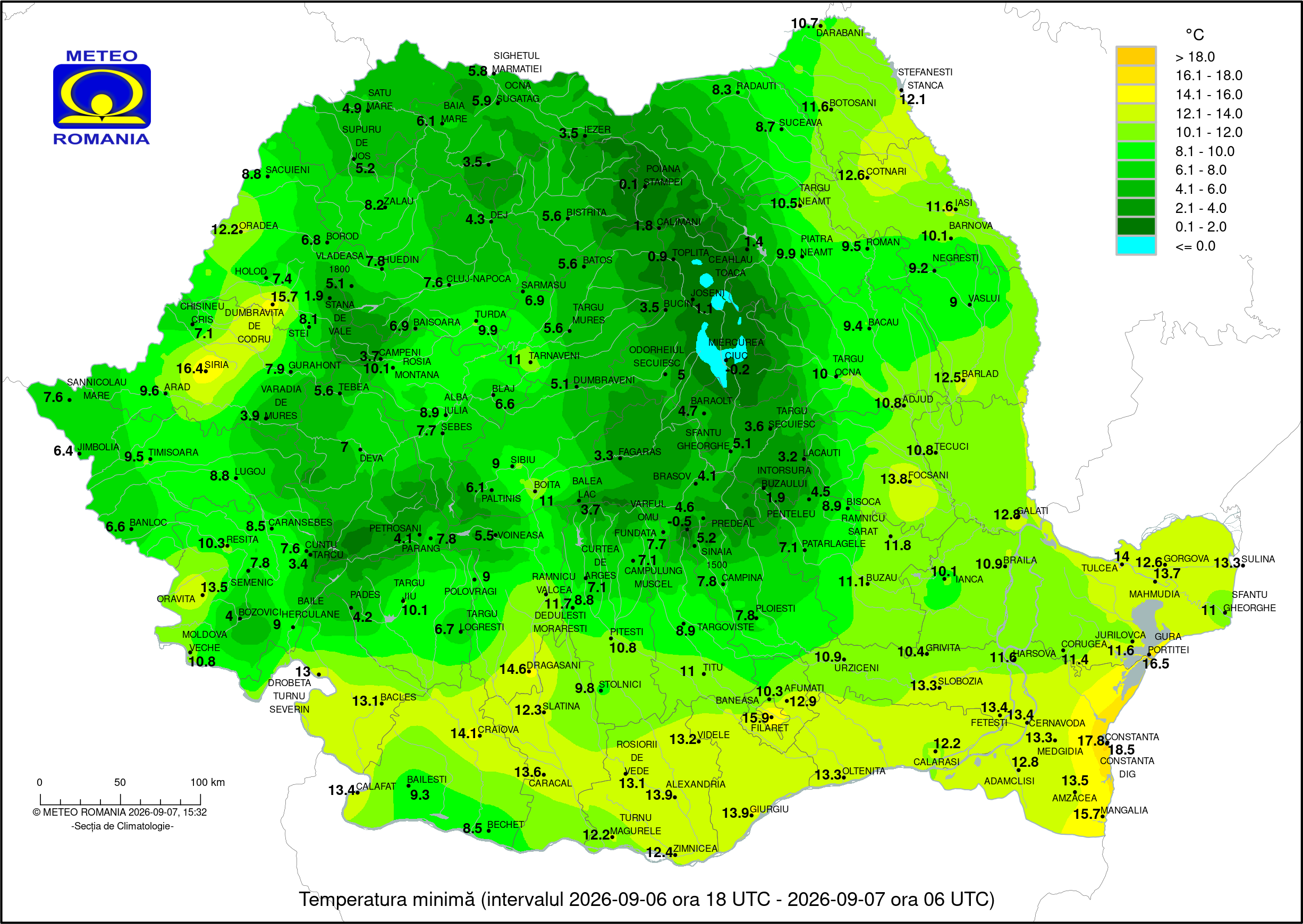 Temperatura minima inregistrata in data de 7 Septembrie 2026