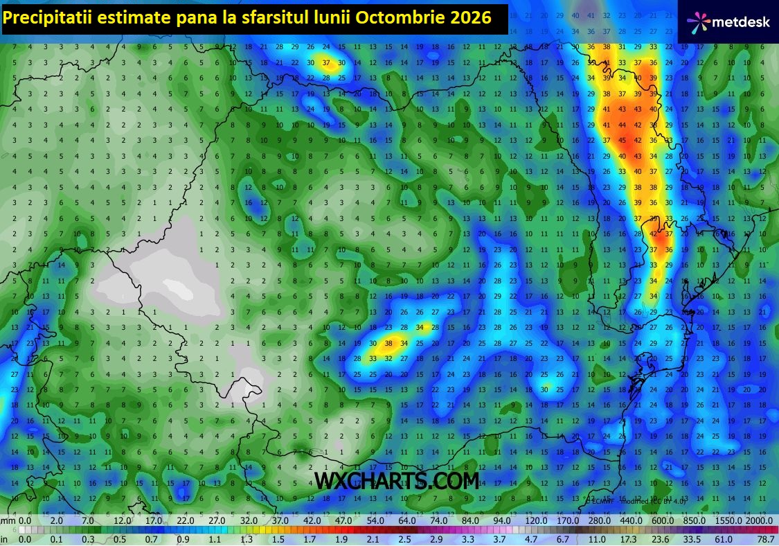 Precipitatii estimate pana la 1 Noiembrie 2026. Model european