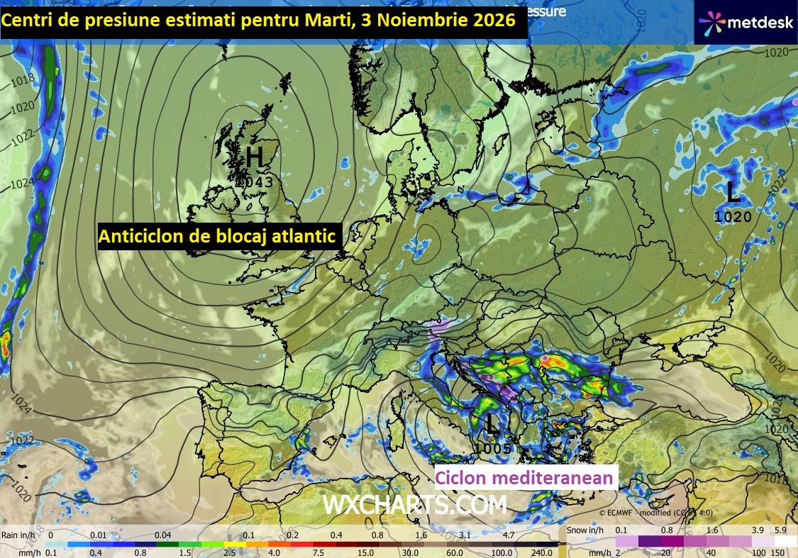 Centri de presiune estimati pentru Marti, 3 Noiembrie 2026