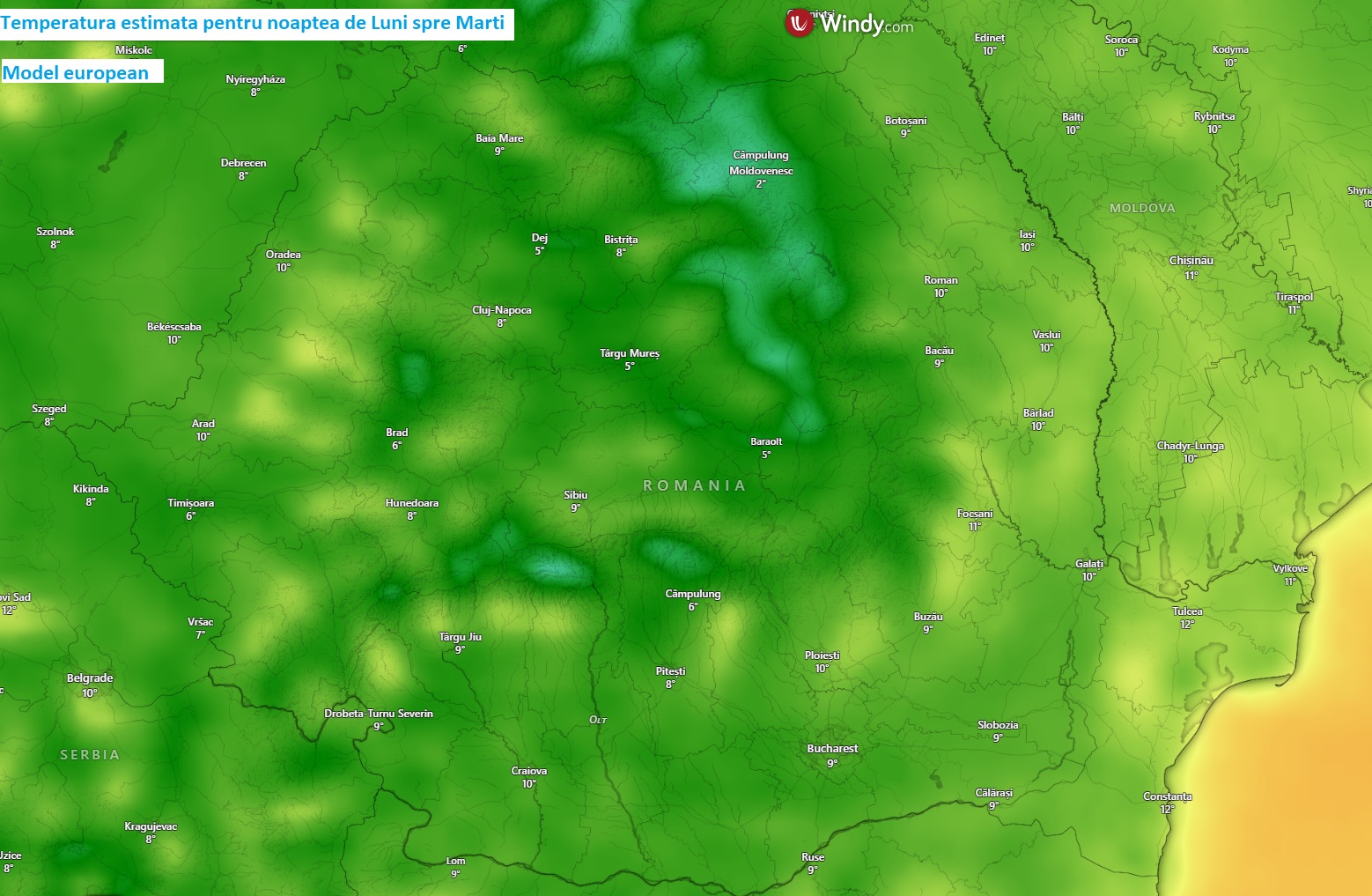 Temperaturi estimate pentru dimineața zilei de 6 Octombrie 2026