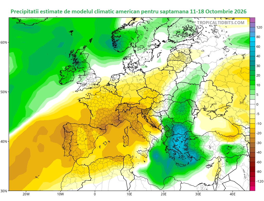 Precipitatii estimate pentru saptamana 11-18 Octombrie 2026