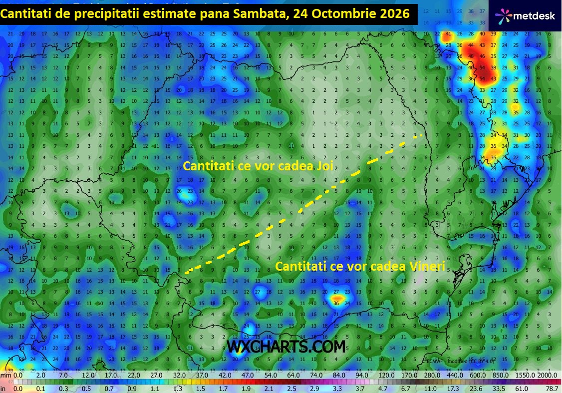 Cantitati de precipitatii estimate pana Sambata