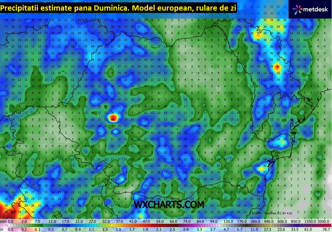 Precipitatii estimate pana Duminica, 25 Octombrie 2026. Rulare de zi
