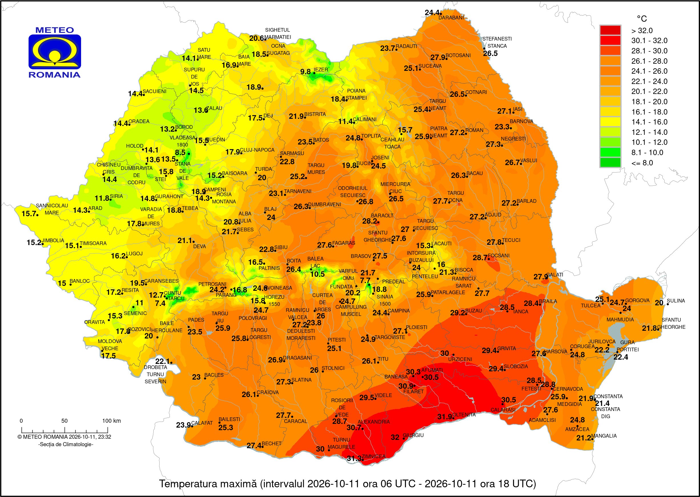 Temperaturi inregistrate in cursul zilei de Duminica